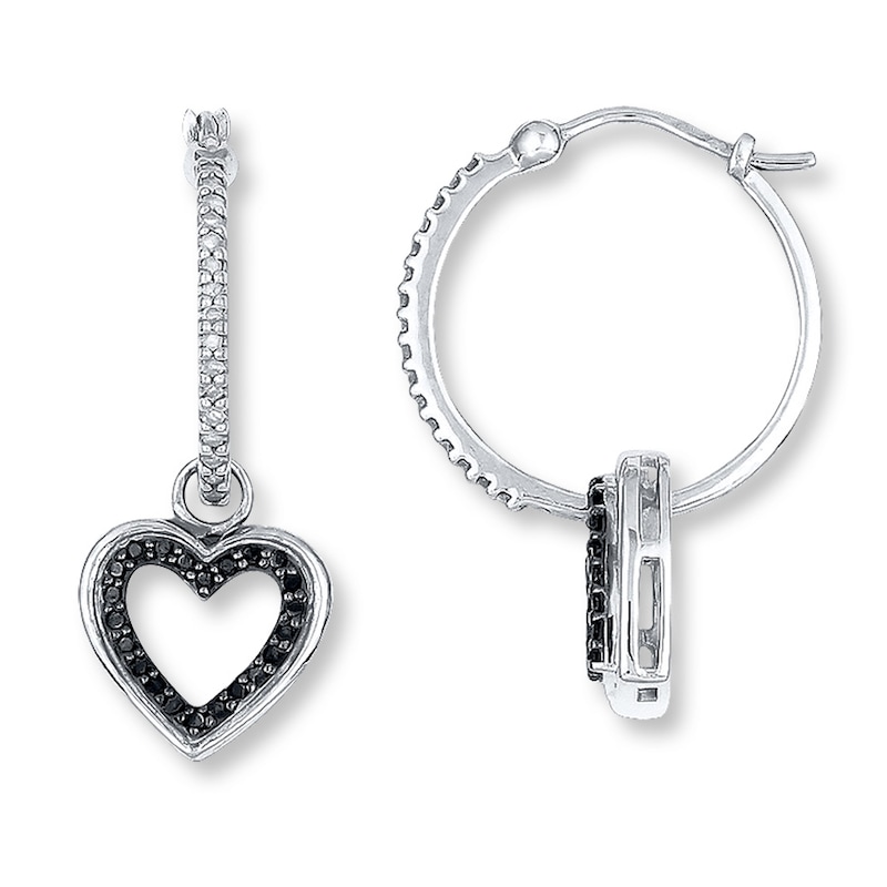 Diamond Heart Earrings 1/4 ct tw Black & White Sterling Silver