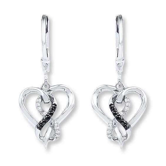 Diamond Heart Earrings 1/15 ct tw Black & White Sterling Silver