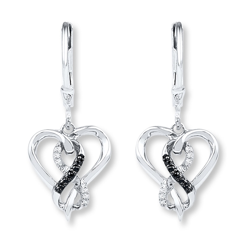 Main Image 1 of Diamond Heart Earrings 1/15 ct tw Black & White Sterling Silver