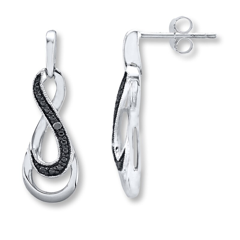 Main Image 1 of Infinity Earrings Black Diamond Accents Sterling Silver
