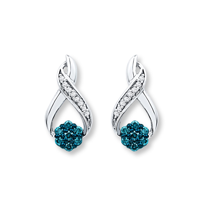 Diamond Earrings 1/5 ct tw Blue/White 10K White Gold
