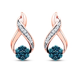 Blue/White Diamond Earrings 1/5 ct tw 10K Rose Gold