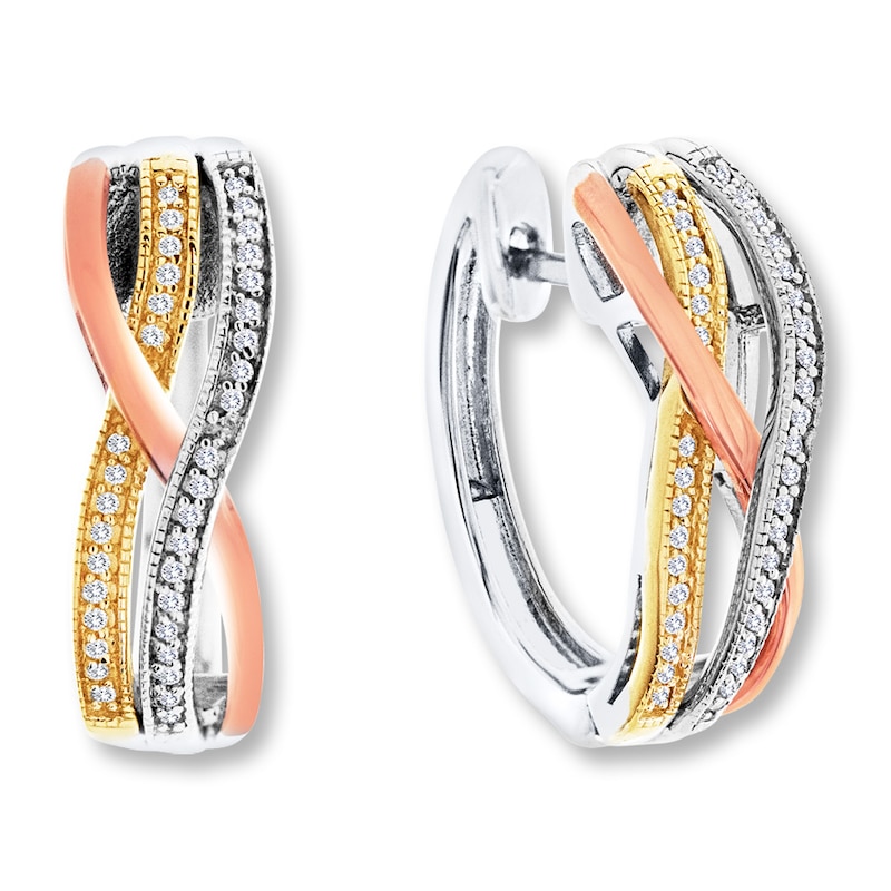 Main Image 1 of Hoop Earrings 1/5 ct tw Diamonds Sterling Silver & 10K Two-Tone Gold