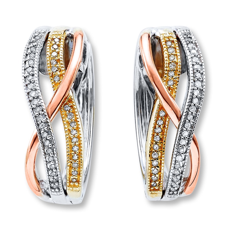 Main Image 2 of Hoop Earrings 1/5 ct tw Diamonds Sterling Silver & 10K Two-Tone Gold