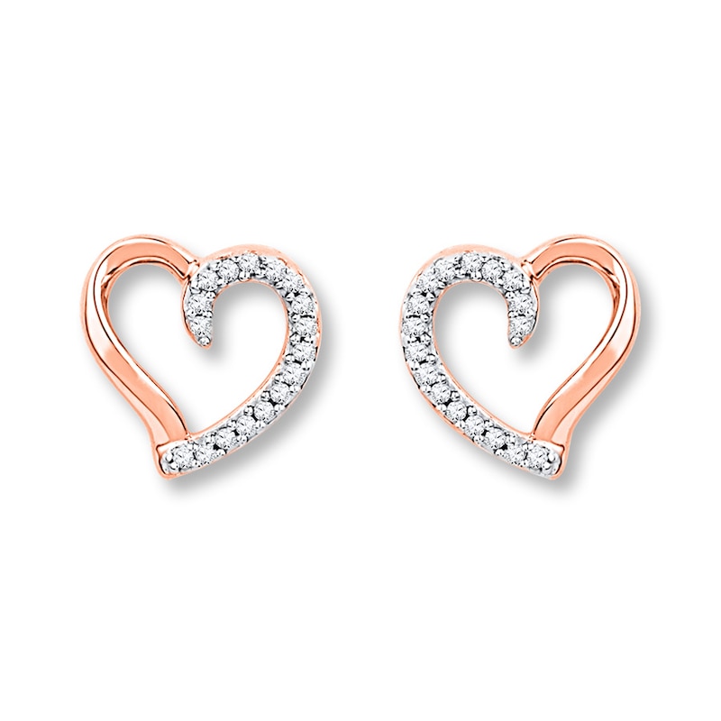 Diamond Heart Earrings 1/10 ct tw Round-cut 10K Rose Gold