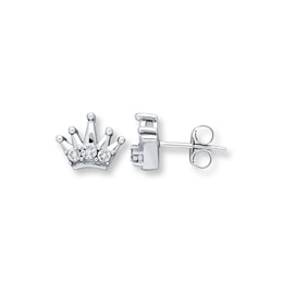 Young Teen Crown Earrings Diamond Accents Sterling Silver