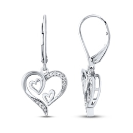 Triple Heart Earrings 1/15 ct tw Diamonds Sterling Silver