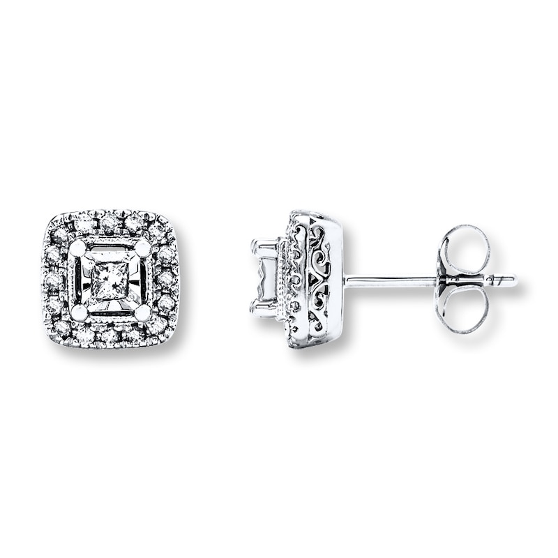 Main Image 1 of Diamond Earrings 1/4 ct tw Princess-cut 10K White Gold