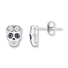 Young Teen Skull Earrings Black&White Diamonds Sterling Silver