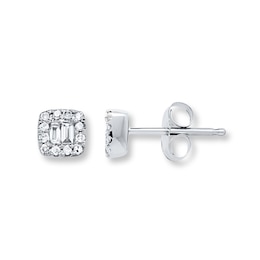Diamond Earrings 1/8 ct tw Round & Baguette 10K White Gold
