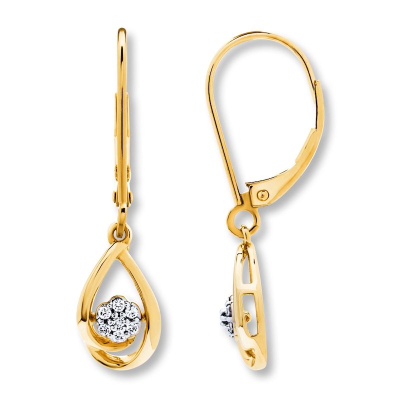 Main Image 1 of Diamond Teardrop Earrings 1/10 ct tw Round-cut 10K Yellow Gold