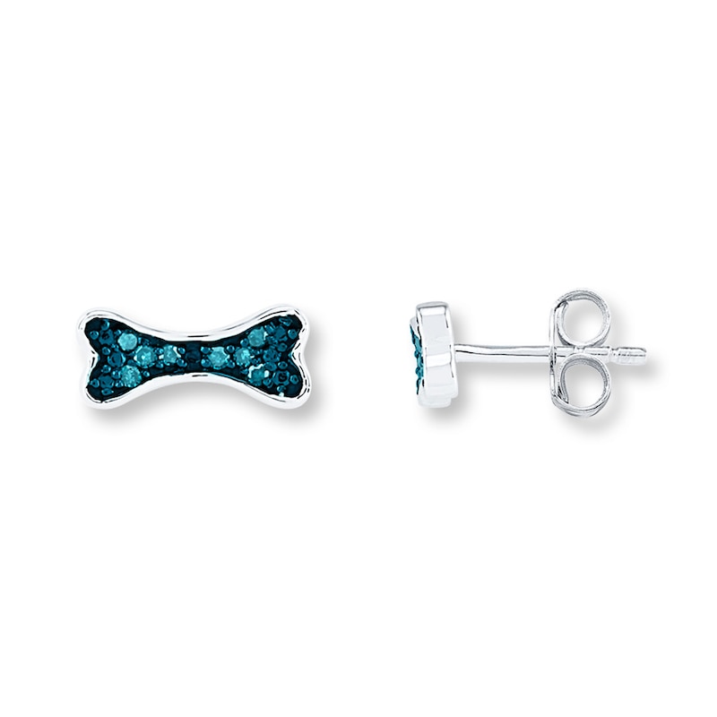 Blue Diamond Dog Bone Earrings 1/15 ct tw Sterling Silver