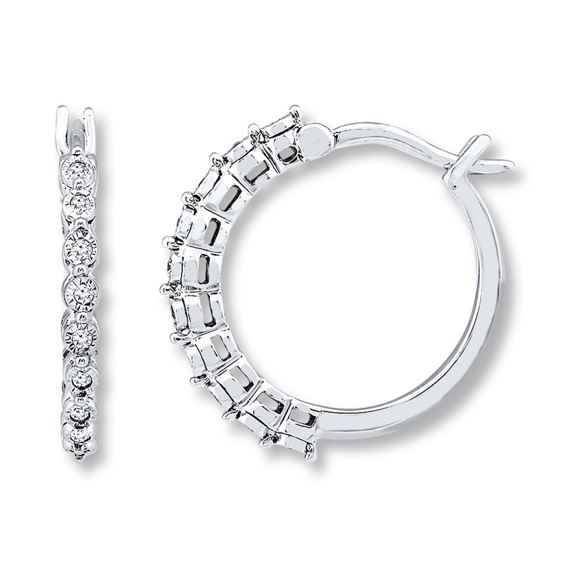 Diamond Hoop Earrings 1/10 ct tw Round-cut Sterling Silver