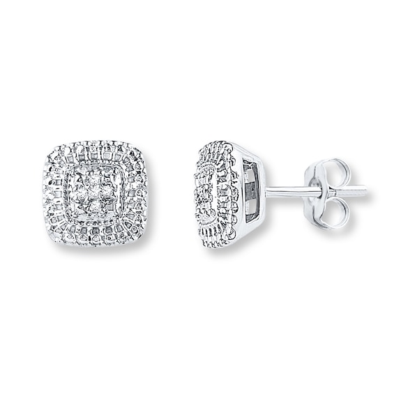 Multi-Diamond Cushion-Shaped Stud Earrings 1/20 ct tw Sterling Silver