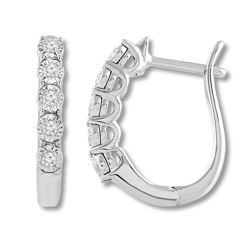 Diamond Hoop Earrings 1/10 ct tw Round-cut Sterling Silver