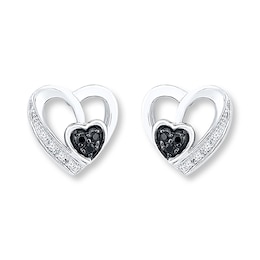 Heart Earrings 1/10 cttw Black & White Diamonds Sterling Silver