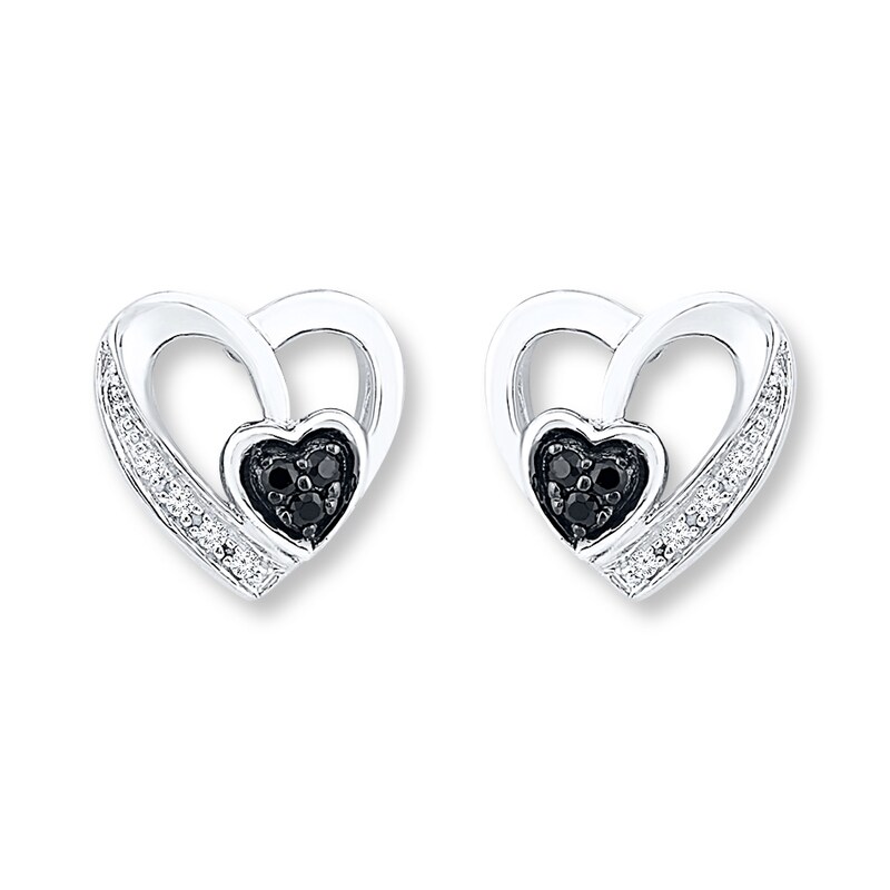 Main Image 1 of Heart Earrings 1/10 cttw Black & White Diamonds Sterling Silver