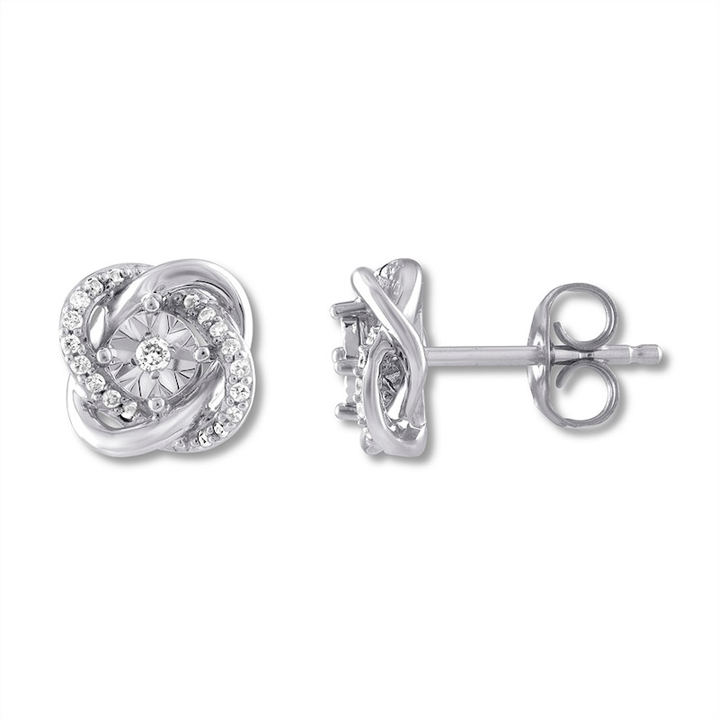 Diamond Love Knot Earrings 1/10 ct tw Round-cut Sterling Silver