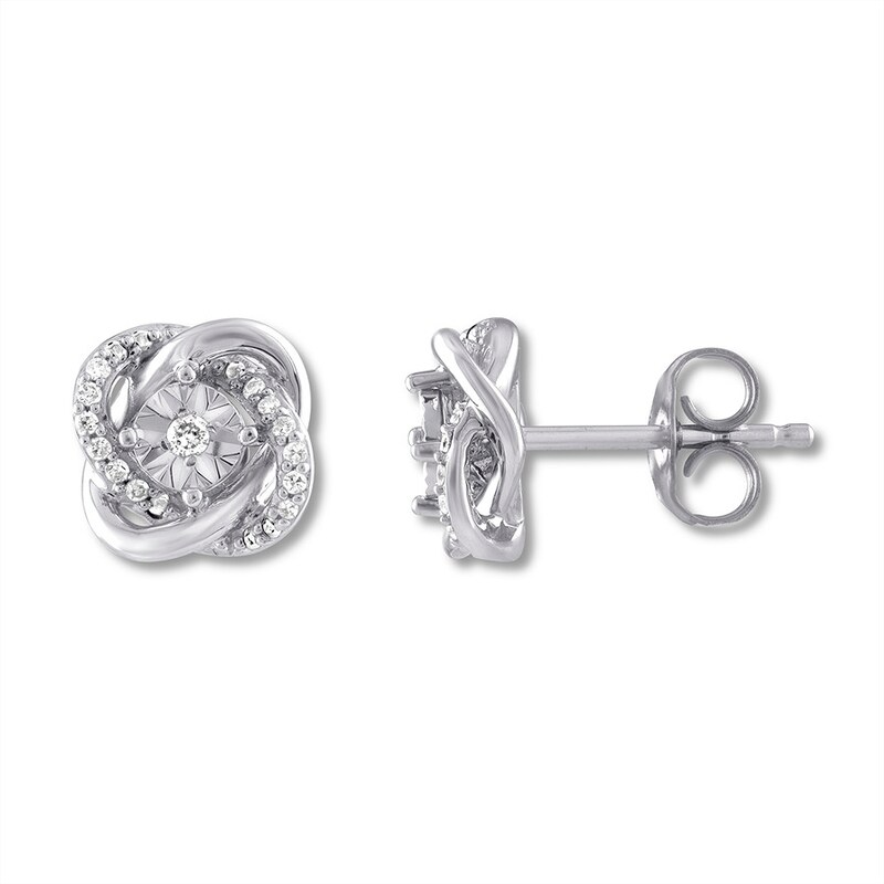 Main Image 1 of Diamond Love Knot Earrings 1/10 ct tw Round-cut Sterling Silver