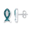 Thumbnail Image 1 of Blue Diamond Fish Earrings 1/20 ct tw Round-cut Sterling Silver