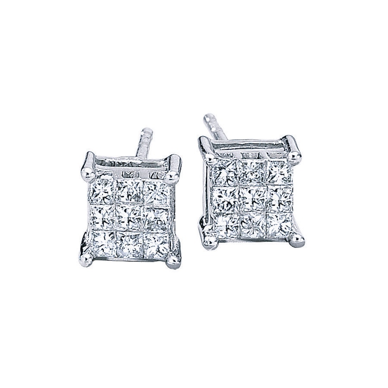 Main Image 1 of Diamond Earrings 1/6 ct tw Princess-cut 10K White Gold