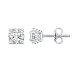 Diamond Earrings 1/5 ct tw Round-cut Bezel-set Sterling Silver