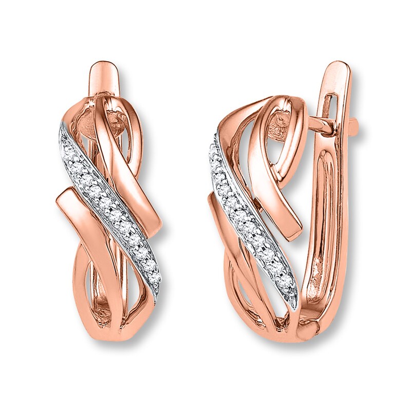Main Image 1 of Diamond Hoop Earrings 1/10 ct tw Round-cut 10K Rose Gold