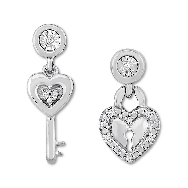 Silver Mismatched Lock Key Earrings