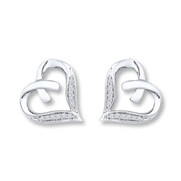 Diamond Heart Earrings 1/20 ct tw Round-cut Sterling Silver
