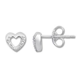 Petite Diamond Heart Earrings Sterling Silver