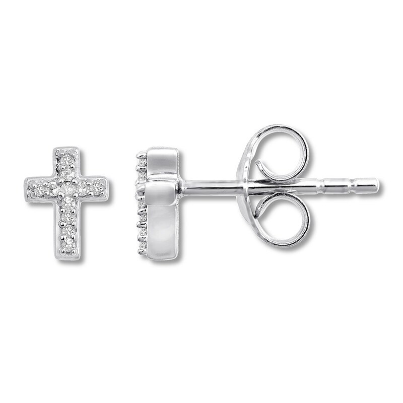 Petite Diamond Cross Earrings Sterling Silver