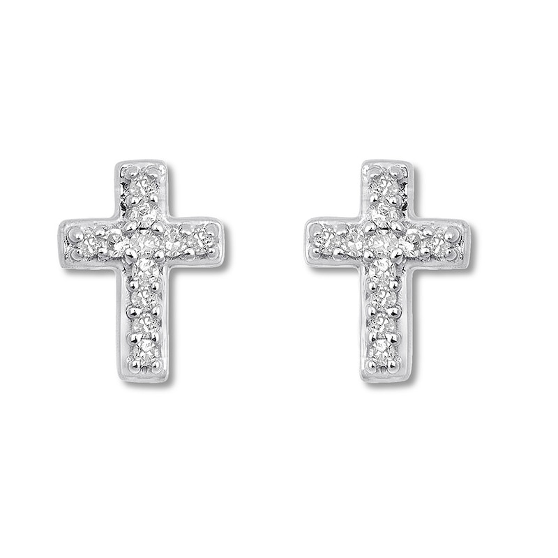 Petite Diamond Cross Earrings Sterling Silver
