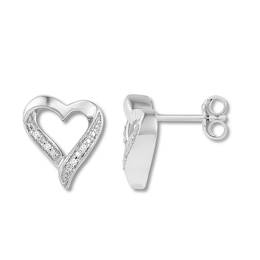 Diamond Heart Earrings Sterling Silver
