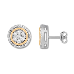 Diamond Circle Earrings 1/10 Carat tw Sterling Silver & 10K Yellow Gold