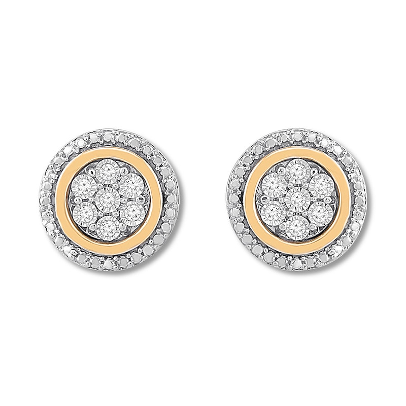 Diamond Circle Earrings 1/10 Carat tw Sterling Silver & 10K Yellow Gold