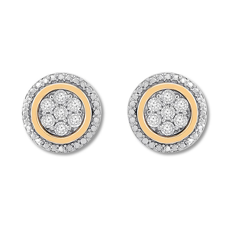 Main Image 2 of Diamond Circle Earrings 1/10 Carat tw Sterling Silver & 10K Yellow Gold