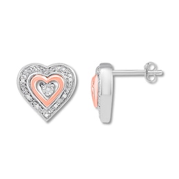 Diamond Heart Earrings Sterling Silver & 10K Rose Gold