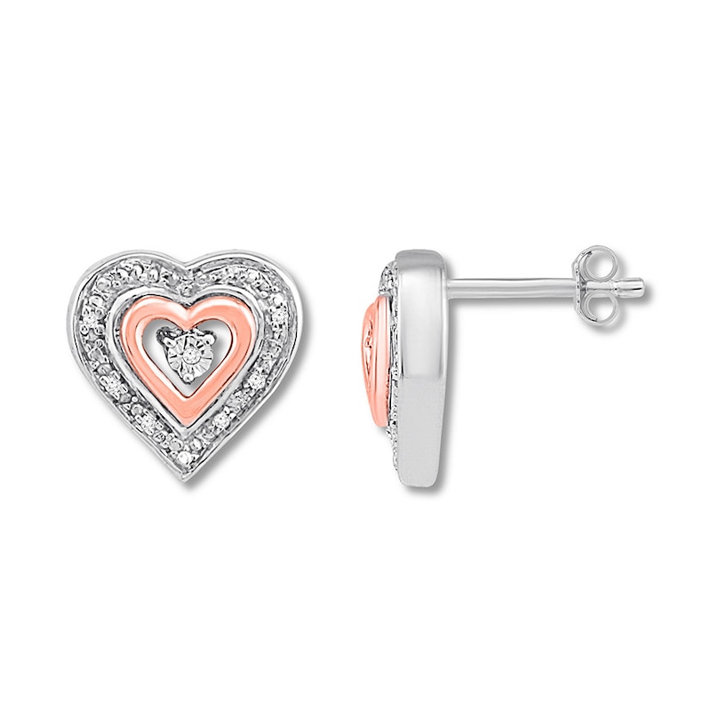 Diamond Heart Earrings Sterling Silver & 10K Rose Gold