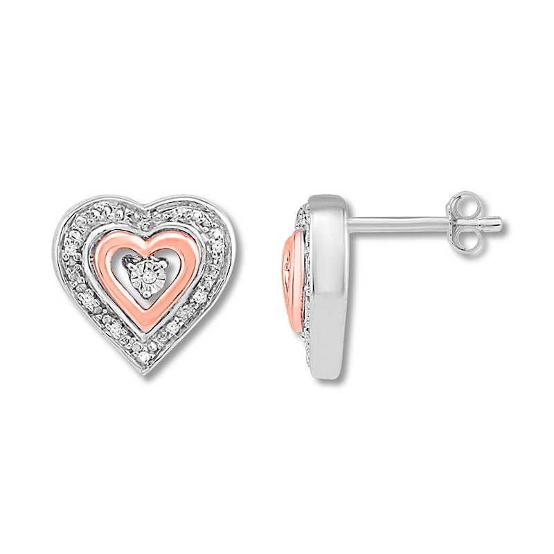 Main Image 1 of Diamond Heart Earrings Sterling Silver & 10K Rose Gold