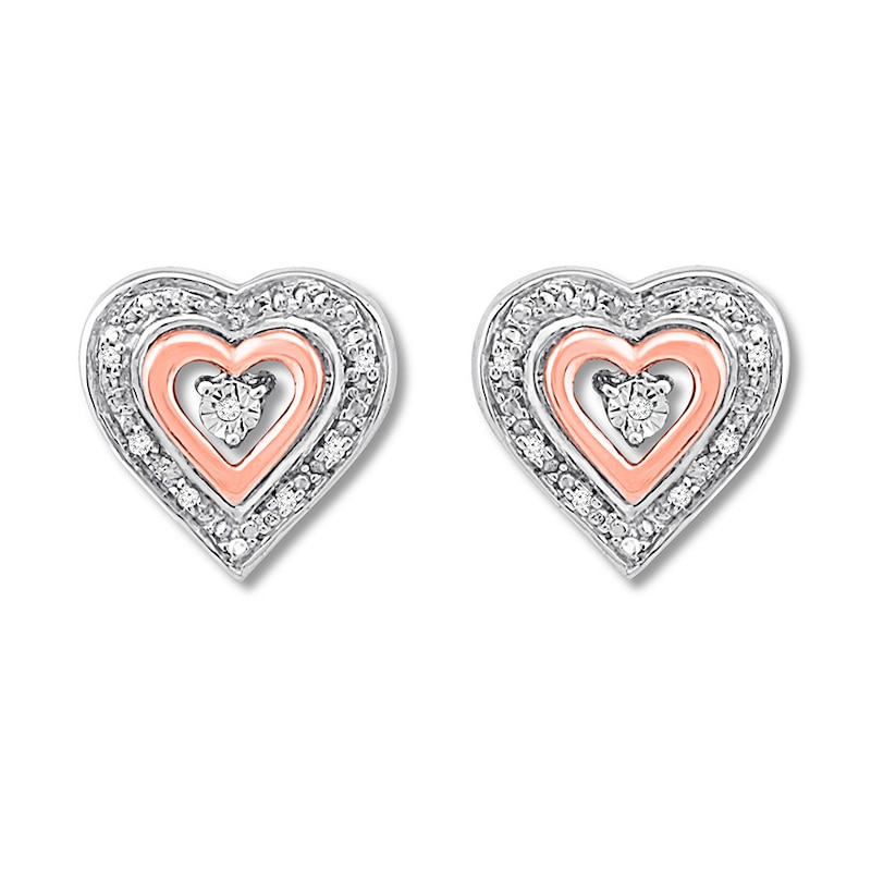 Diamond Heart Earrings Sterling Silver & 10K Rose Gold