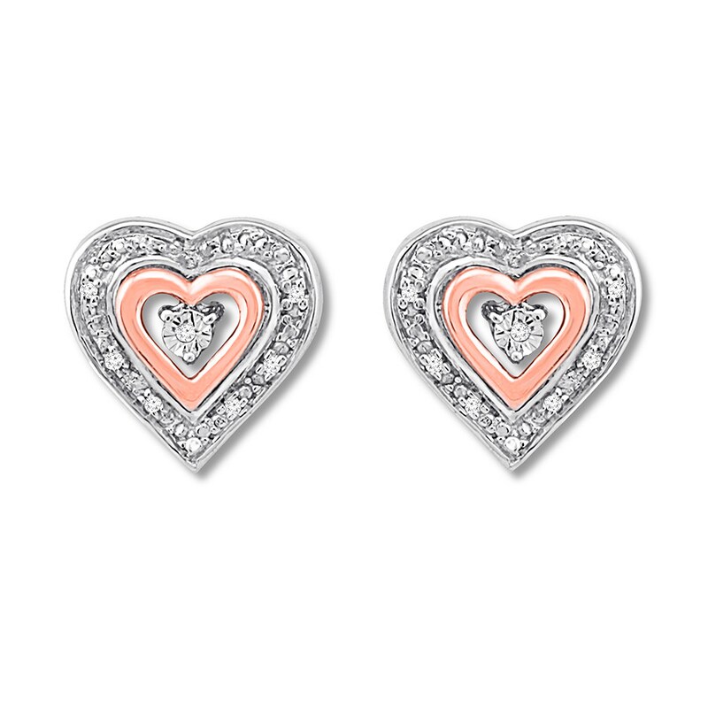 Main Image 2 of Diamond Heart Earrings Sterling Silver & 10K Rose Gold