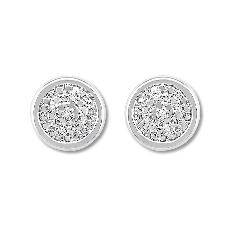 Circle Earrings Diamond Accents Sterling Silver