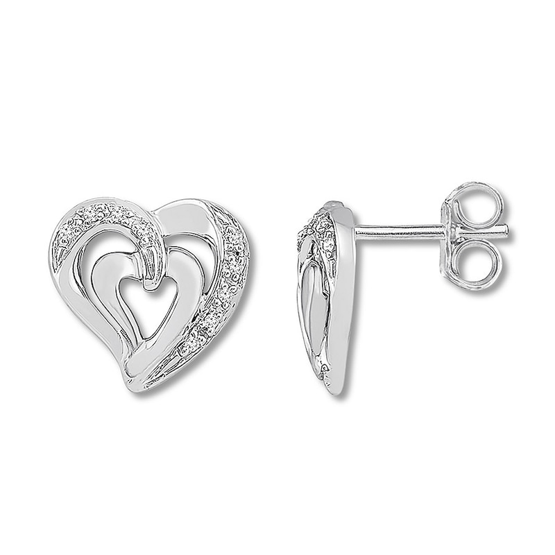 Main Image 1 of Diamond Heart Earrings Sterling Silver