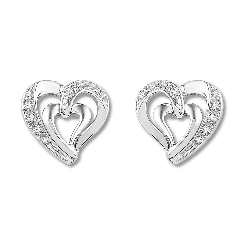 Main Image 2 of Diamond Heart Earrings Sterling Silver