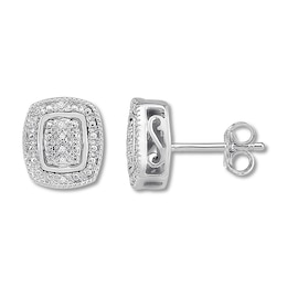 Geometric Earrings Diamond Accents Sterling Silver