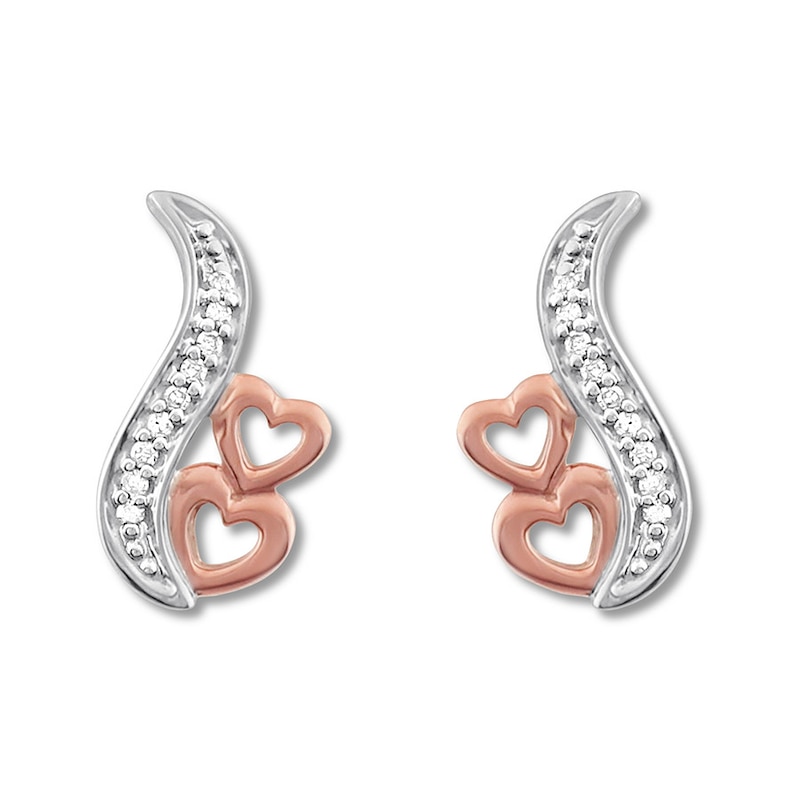 Diamond Heart Earrings 1/20 ct tw Sterling Silver & 10K Rose Gold
