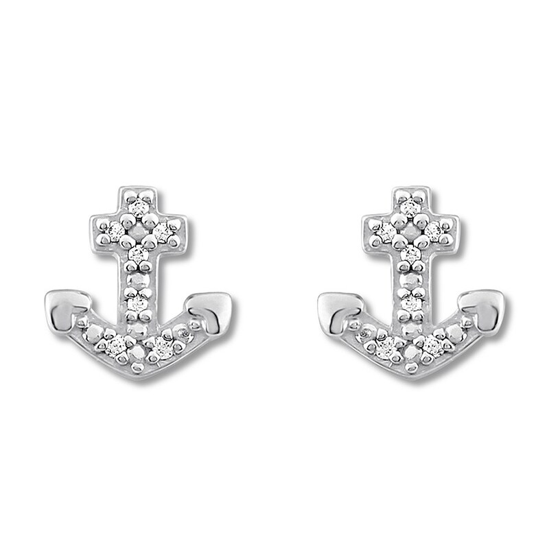 Diamond Anchor Earrings 1/20 ct tw Roundcut Sterling Silver Kay Outlet