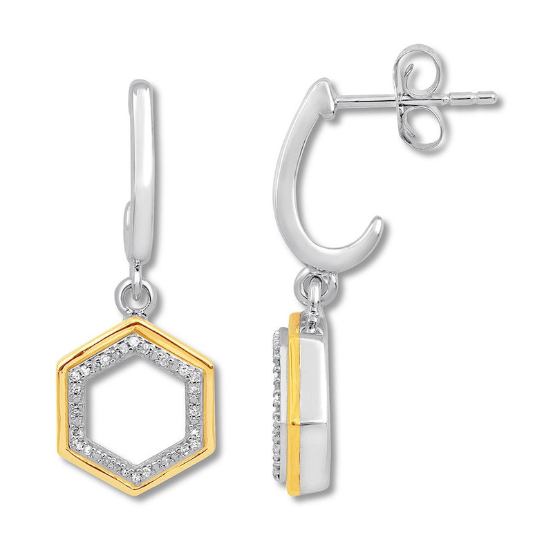 Geometric Diamond Earrings 1/15 ct tw Sterling Silver & 10K Yellow Gold