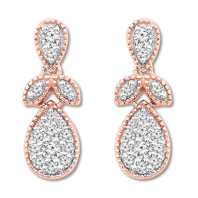 Diamond Drop Earrings 1/3 ct tw Round-cut 10K Rose Gold