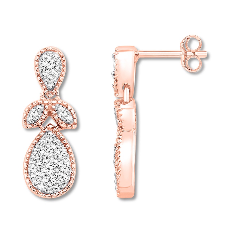 Diamond Drop Earrings 1/3 ct tw Round-cut 10K Rose Gold